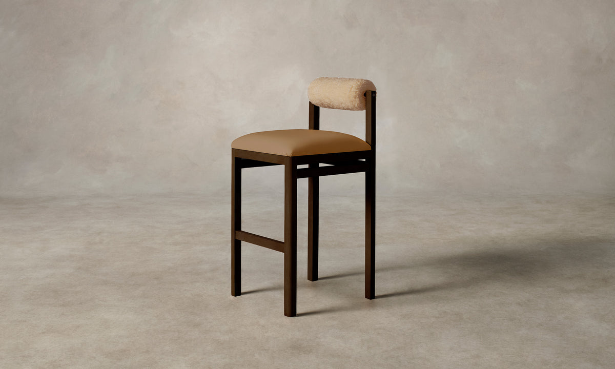 The Thayer Bar & Counter Stool - Costa Leather Nutmeg Seat with Shearling Toffee Bolster
