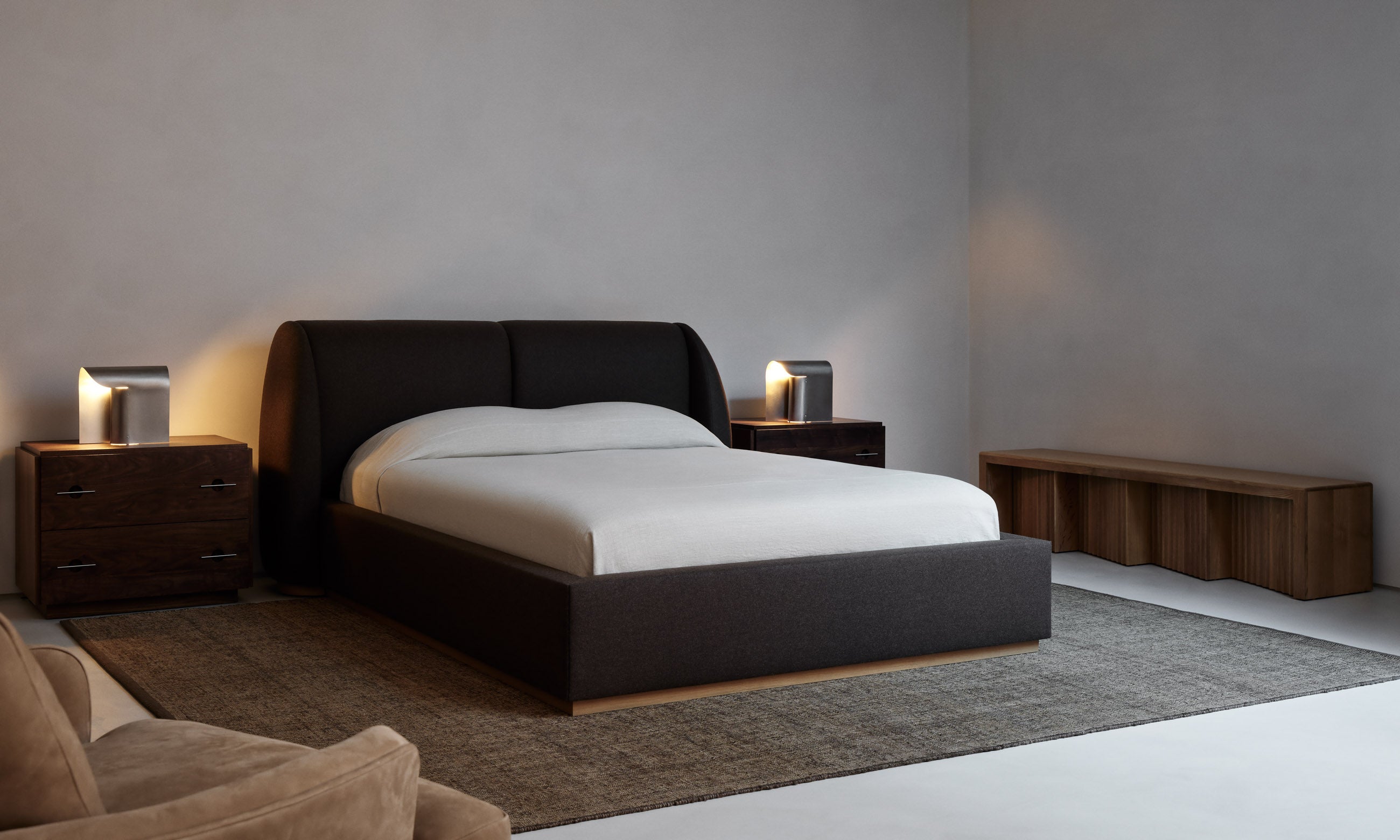 The Smith Bed - Italian Brushed Wool Pepper – Maiden Home