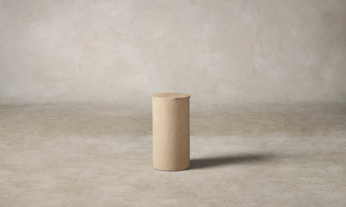 The Vale Drink Table in Venetian Leather Cortado with White Cerused Oak, right view