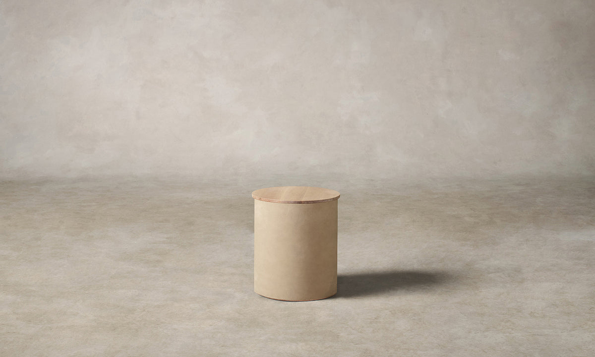 The Vale Side Table in Venetian Leather Cortado with White Cerused Oak, right view