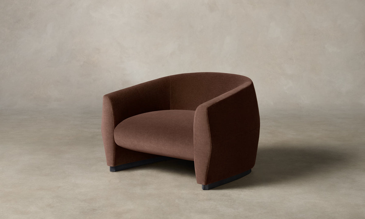 The Alpe Chair in Marled Alpaca Velvet Molasses with Blackened