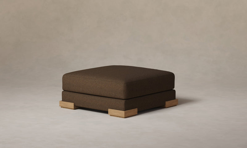 The Blair Ottoman in Italian Brushed Wool Cocoa with Natural Oak