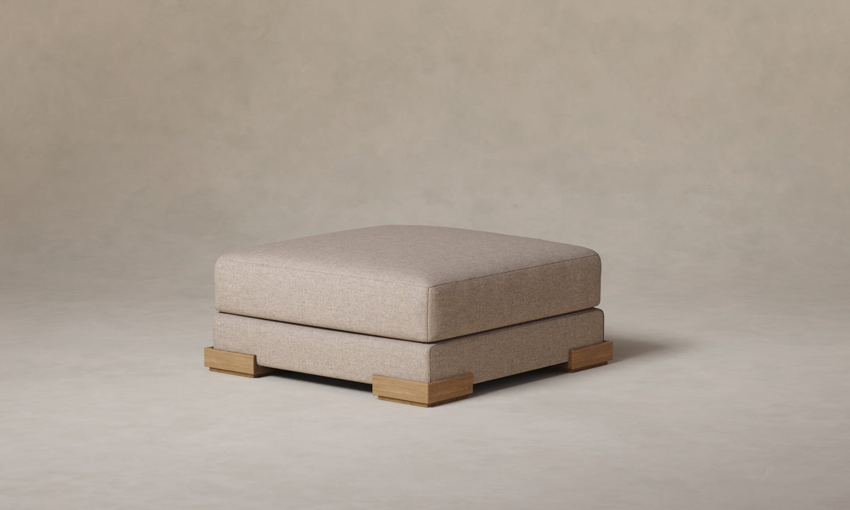 The Blair Ottoman in Italian Brushed Wool Fox with Natural Oak