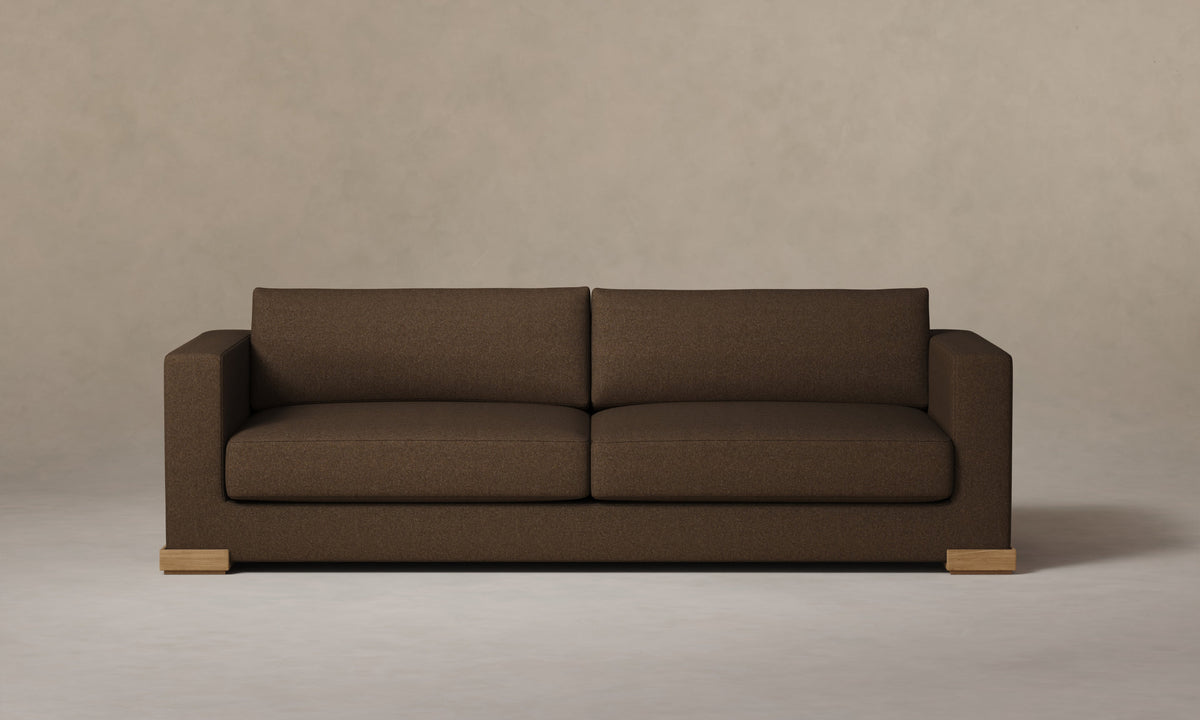 The Blair Sofa in Italian Brushed Wool Cocoa with Natural Oak