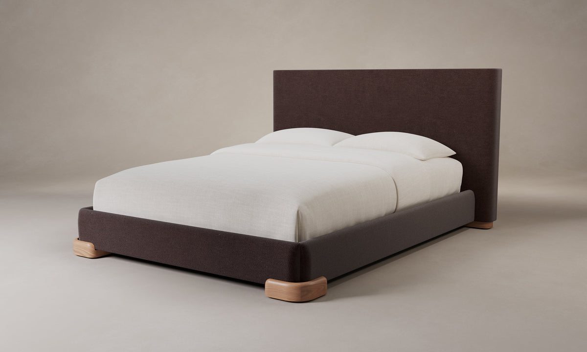 The Maxime Bed in Marled Alpaca Velvet Molasses with Natural Oak