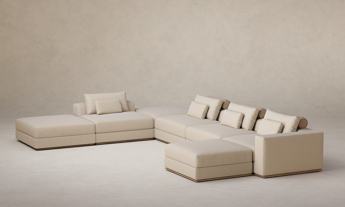 The Nicola Modular Sectional - Mixed Materials Heritage Belgian Linen Husk with Nubuck Leather Fawn