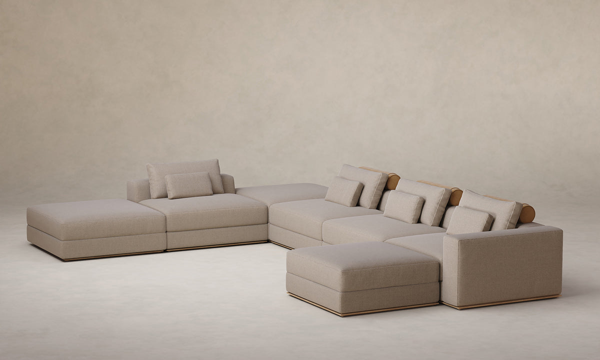 The Nicola Modular Sectional - Mixed Materials Performance Textural Weave Earthen with Nubuck Leather Rye