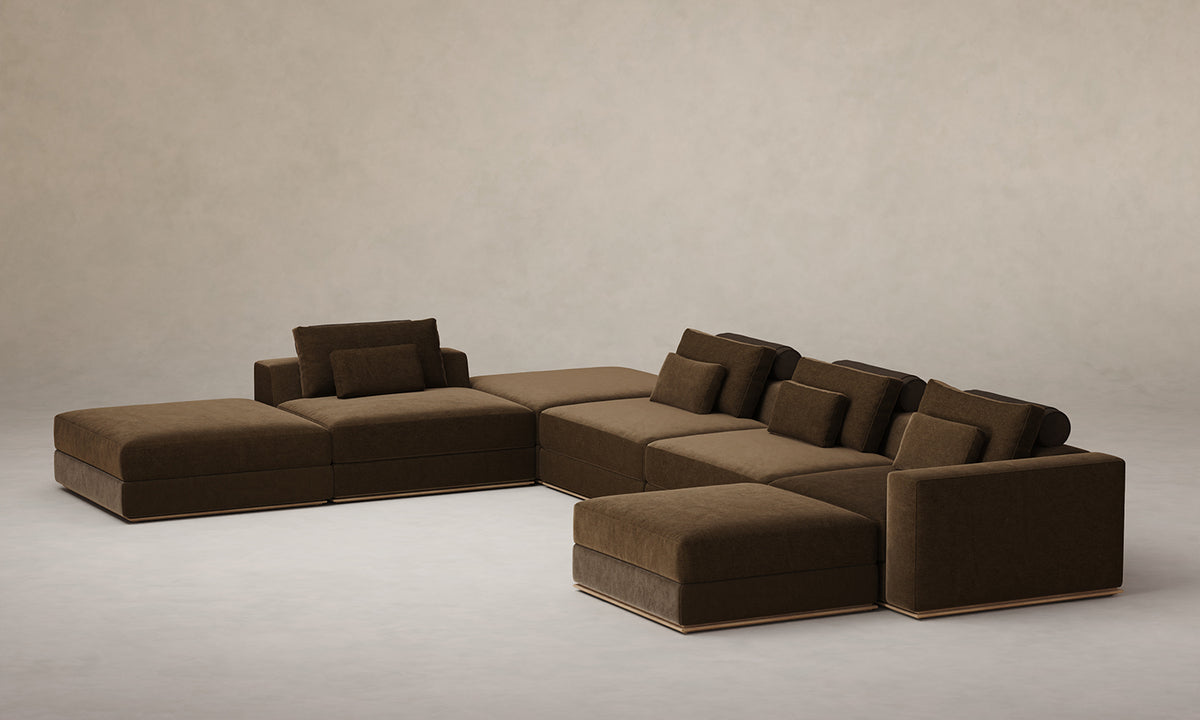 The Nicola Modular Sectional - Mixed Materials Performance Velvet Bark with Nubuck Leather Espresso