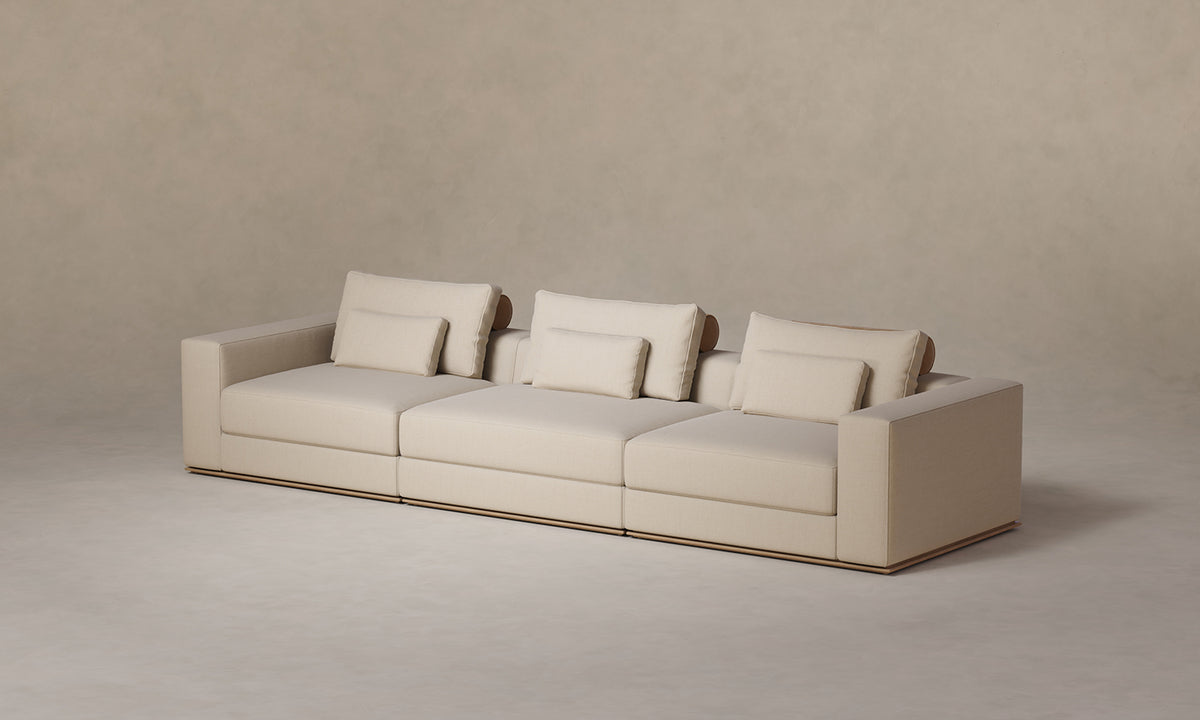 The Nicola Modular Sofa - Mixed Materials Heritage Belgian Linen Husk with Nubuck Leather Fawn