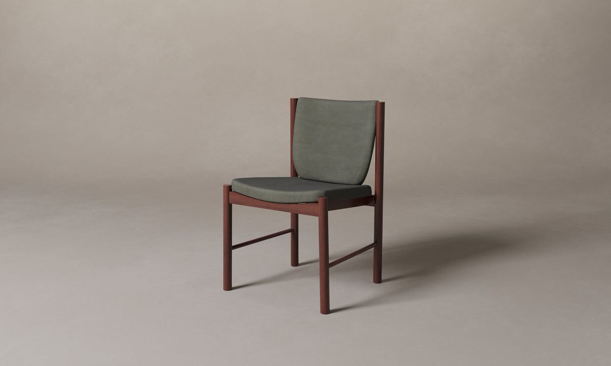 The Sol Dining Chair in Nubuck Leather Gravel with Natural Walnut