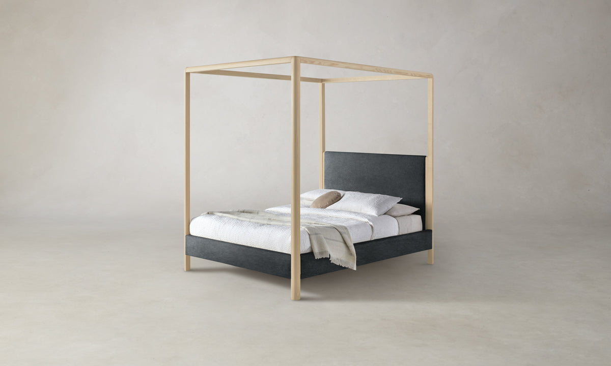 The Thompson Canopy Bed in Marled Alpaca Velvet Basalt with Driftwood