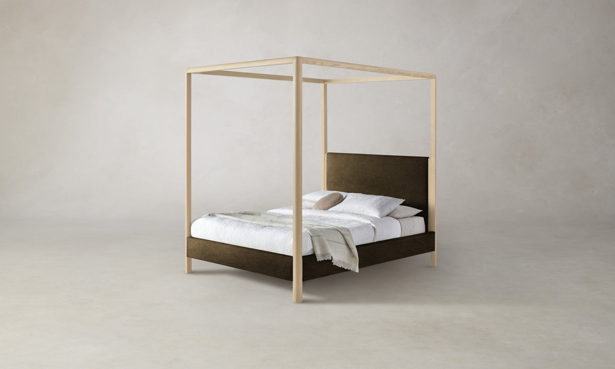 The Thompson Canopy Bed in Marled Alpaca Velvet Marsh with Driftwood