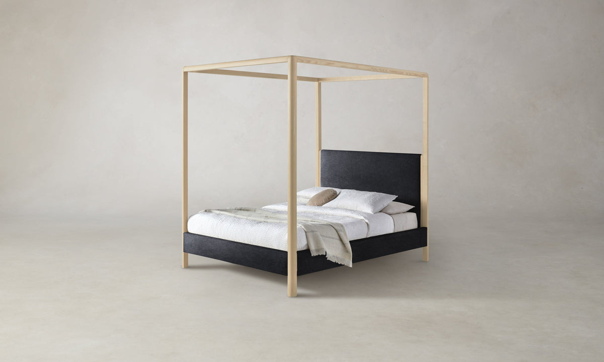 The Thompson Canopy Bed in Marled Alpaca Velvet Nightfall with Driftwood