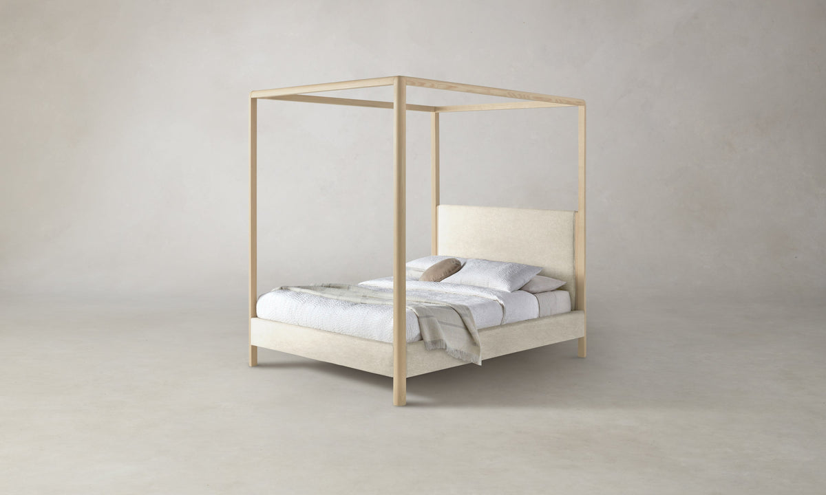 The Thompson Canopy Bed in Marled Alpaca Velvet Porcelain with Driftwood