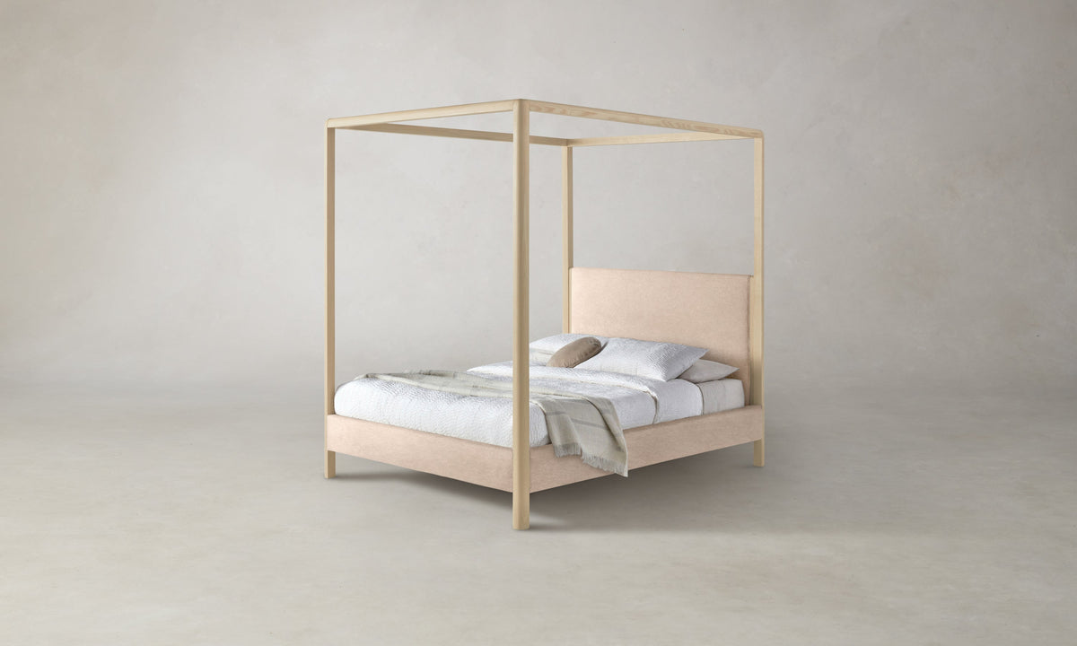 The Thompson Canopy Bed in Marled Alpaca Velvet Rosette with Driftwood