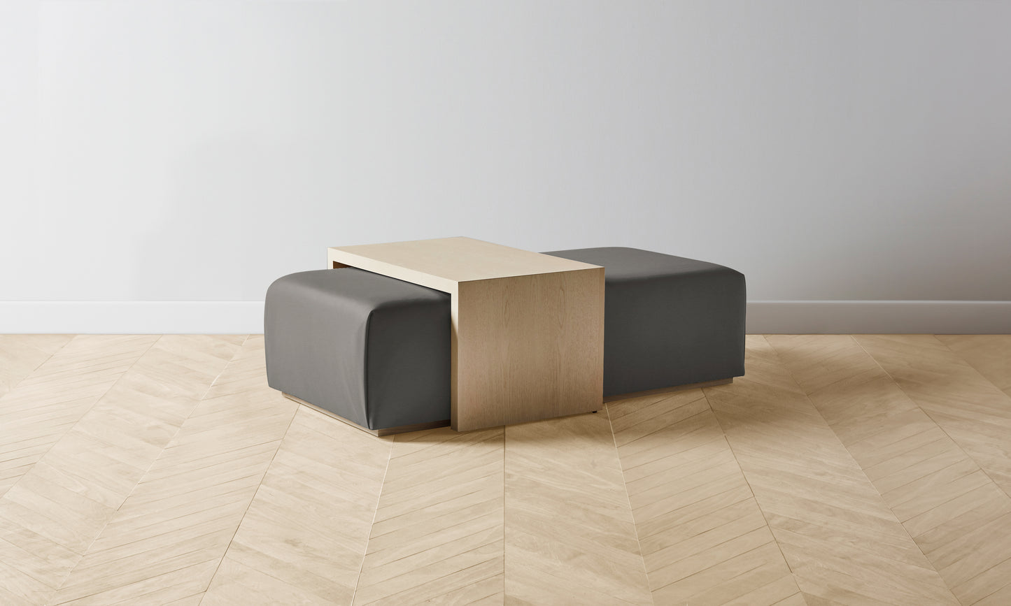 The Bowery Ottoman - Pebbled Leather Ash