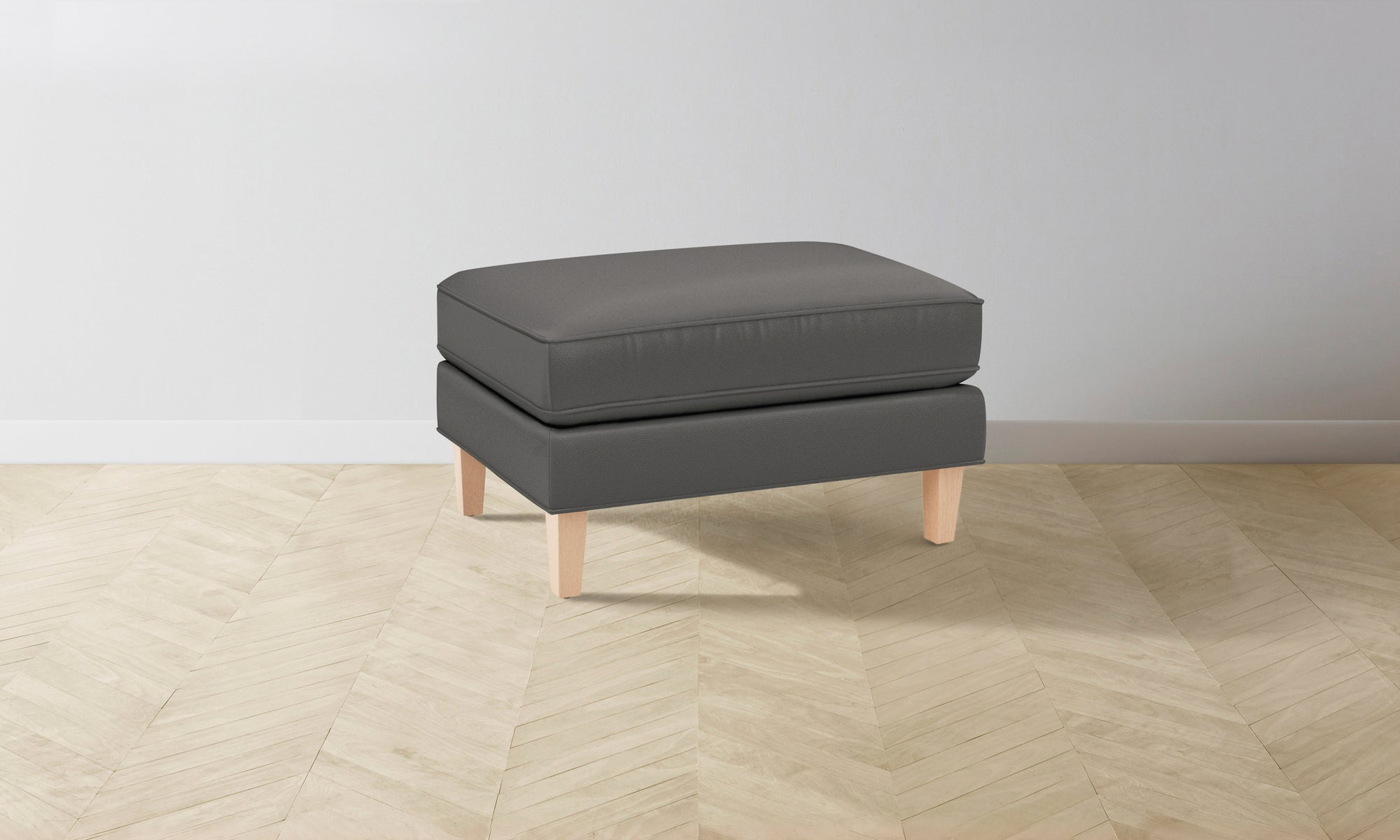 The Crosby Ottoman - Pebbled Leather Ash