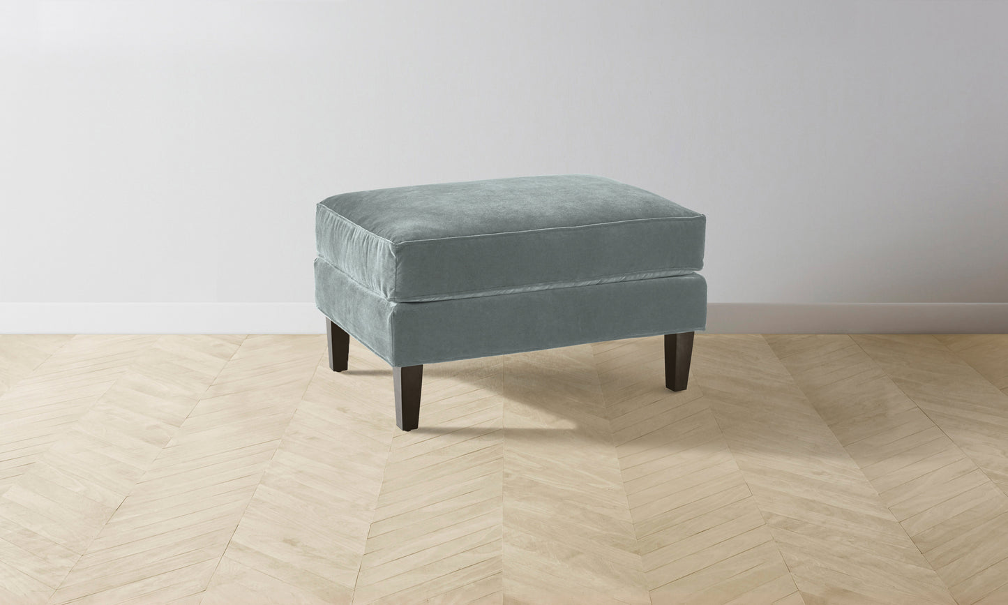 The Crosby Ottoman - Performance Velvet Seafoam