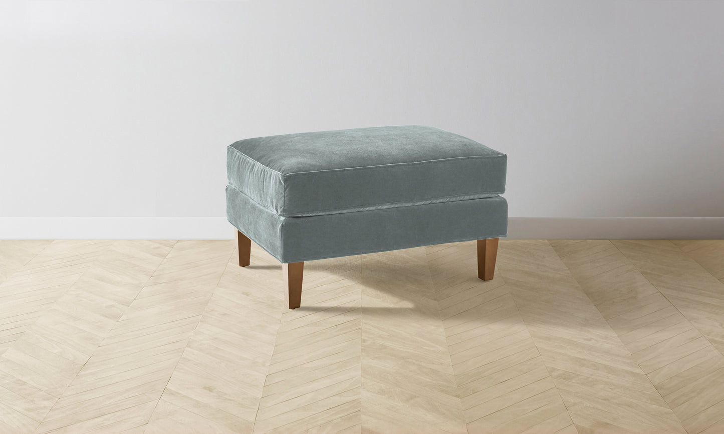 The Crosby Ottoman - Performance Velvet Seafoam