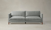 midcentury modern sofa in seafoam velvet with wooden legs - crosby sofa