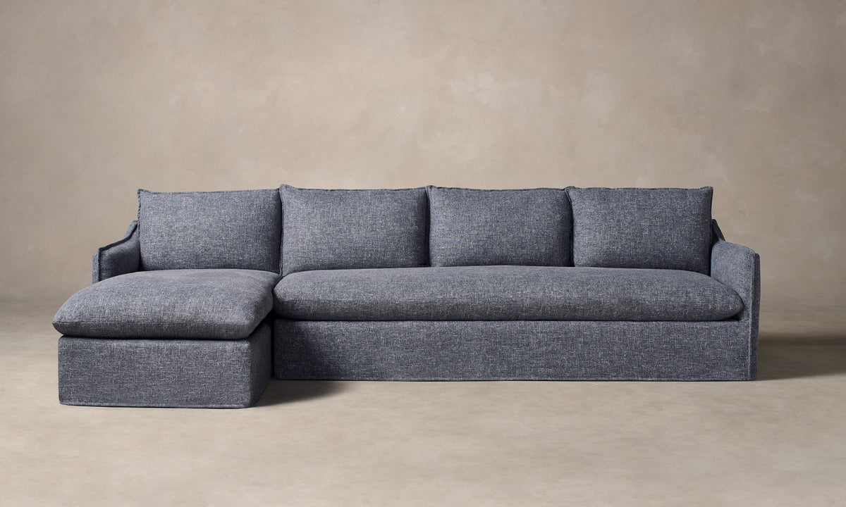 The Dune Chaise Sectional in Classic Back with Belgian Linen Lake