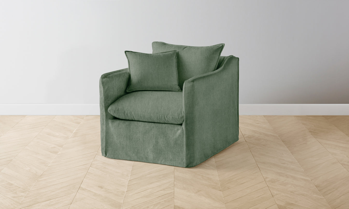 The Dune Swivel Chair - Performance Stonewashed Linen Aspen