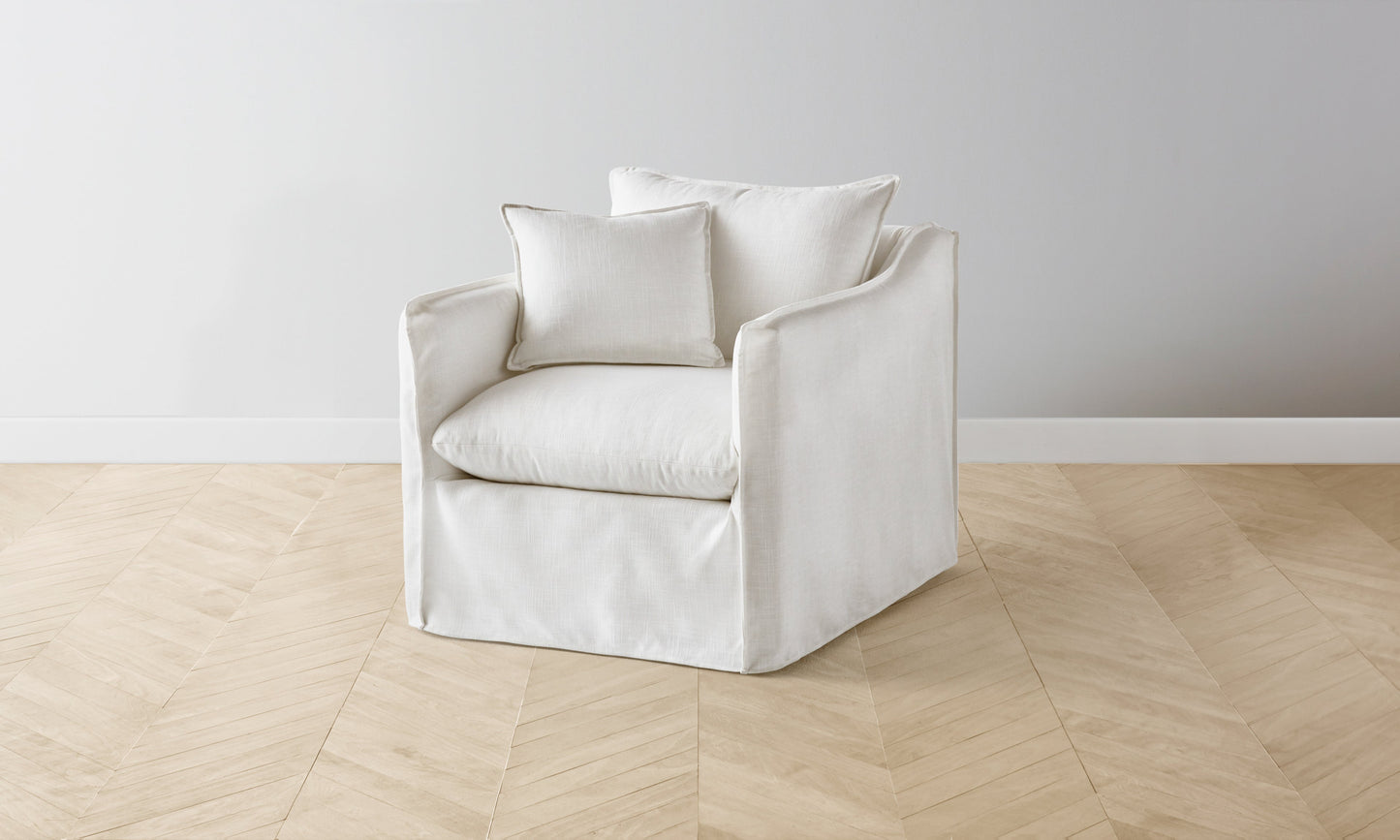 The Dune Swivel Chair - Performance Linen Weave Pure White