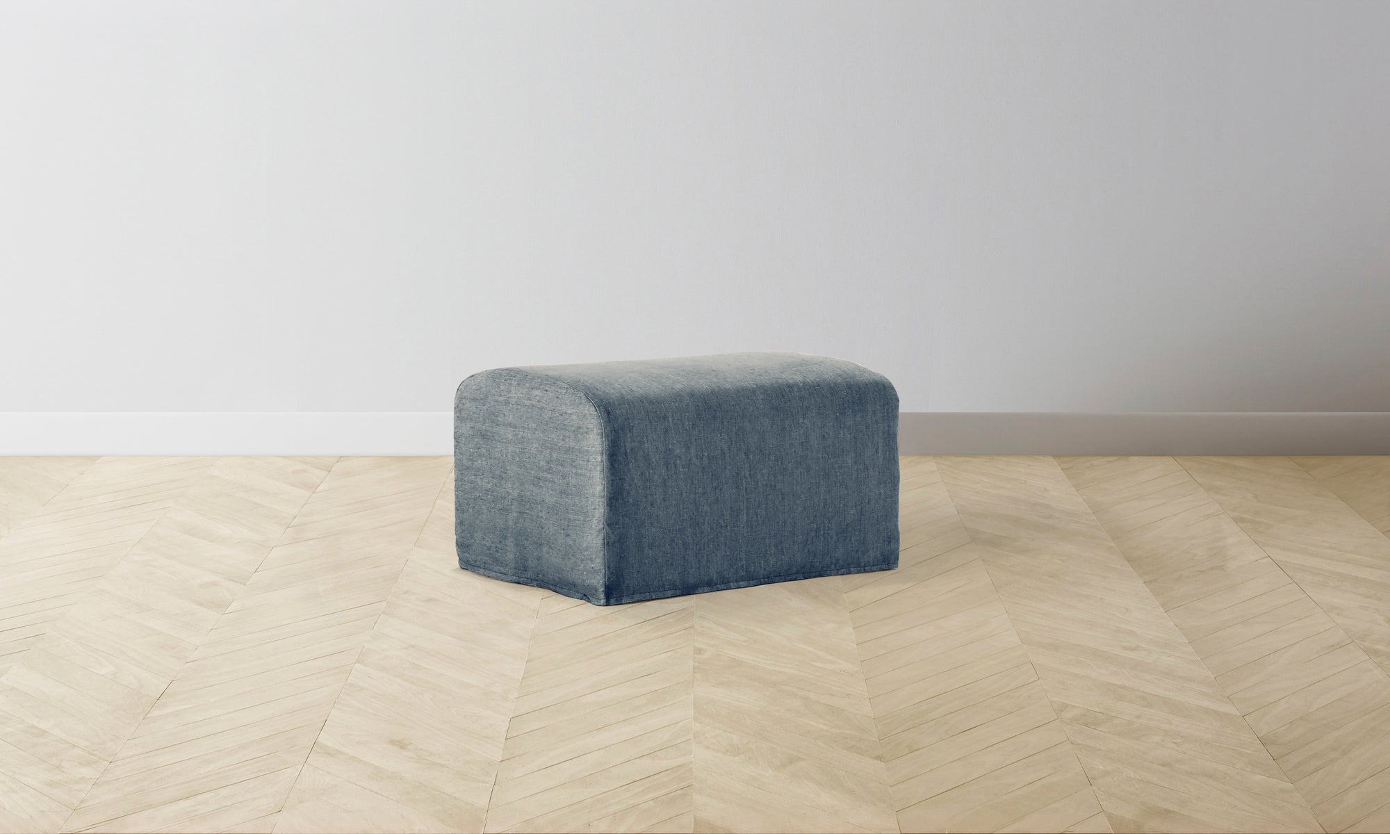 The Leonard Ottoman - Performance Stonewashed Linen Chambray