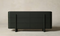 marais six drawer dresser in green lacquered wood and curved corners