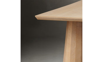 bank console table in light oak wood - close up top view