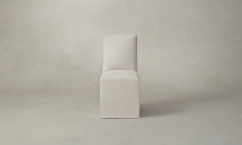 beacon slipcovered dining chair in white linen, front view