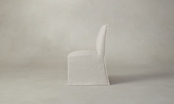 beacon slipcovered dining chair in white linen, side view