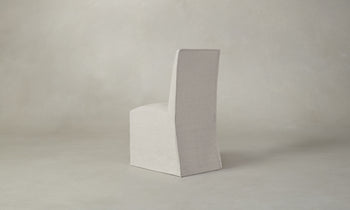 beacon slipcovered dining chair in white linen, back view