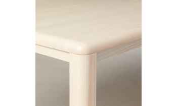 bedford rectangular wood dining table in white ash wood, close up view