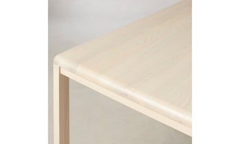 bedford rectangular wood dining table in white ash wood, view from top