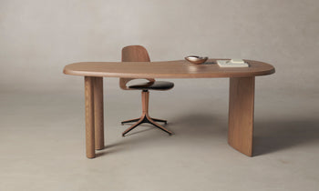 beekman wood desk in pecan oak with asymmetrical tabletop with modern design