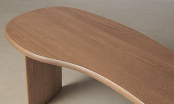 beekman wood desk in pecan oak with asymmetrical tabletop - top view