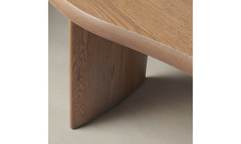 beekman wood desk in pecan oak with asymmetrical tabletop - close up