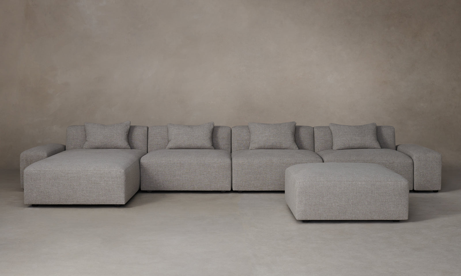 breuer modular chunky chaise sectional in grey linen with ottoman