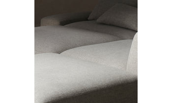 breuer modular chunky chaise sectional in grey linen with ottoman - close up view