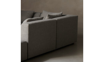 breuer modular chunky chaise sectional in grey linen with ottoman - corner view