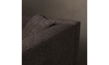 breuer sofa in brown chambray linen with throw pillows - close up view