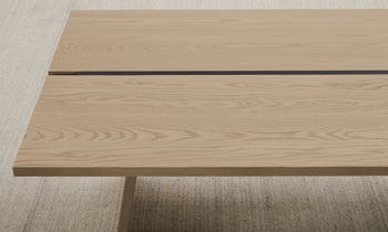 carlisle rectangular wood dining table in ash wood, close up on table top