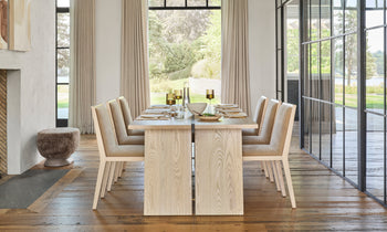 carlisle rectangular wood dining table in ash wood in a modern dining room