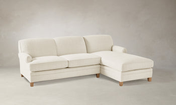 carmine rolled arms sectional sofa with chaise in white linen - angle view