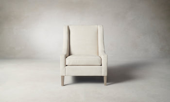 chrystie white nubuck leather chair with tall back and wooden legs - front view