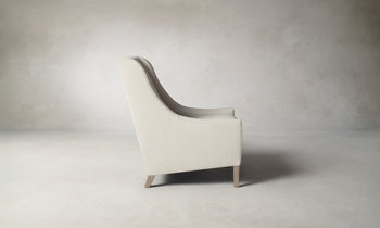 chrystie white nubuck leather chair with tall back and wooden legs - side view