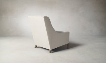 chrystie white nubuck leather chair with tall back and wooden legs - back view