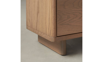 clinton brown ash wood nightstand with two drawers - close up view