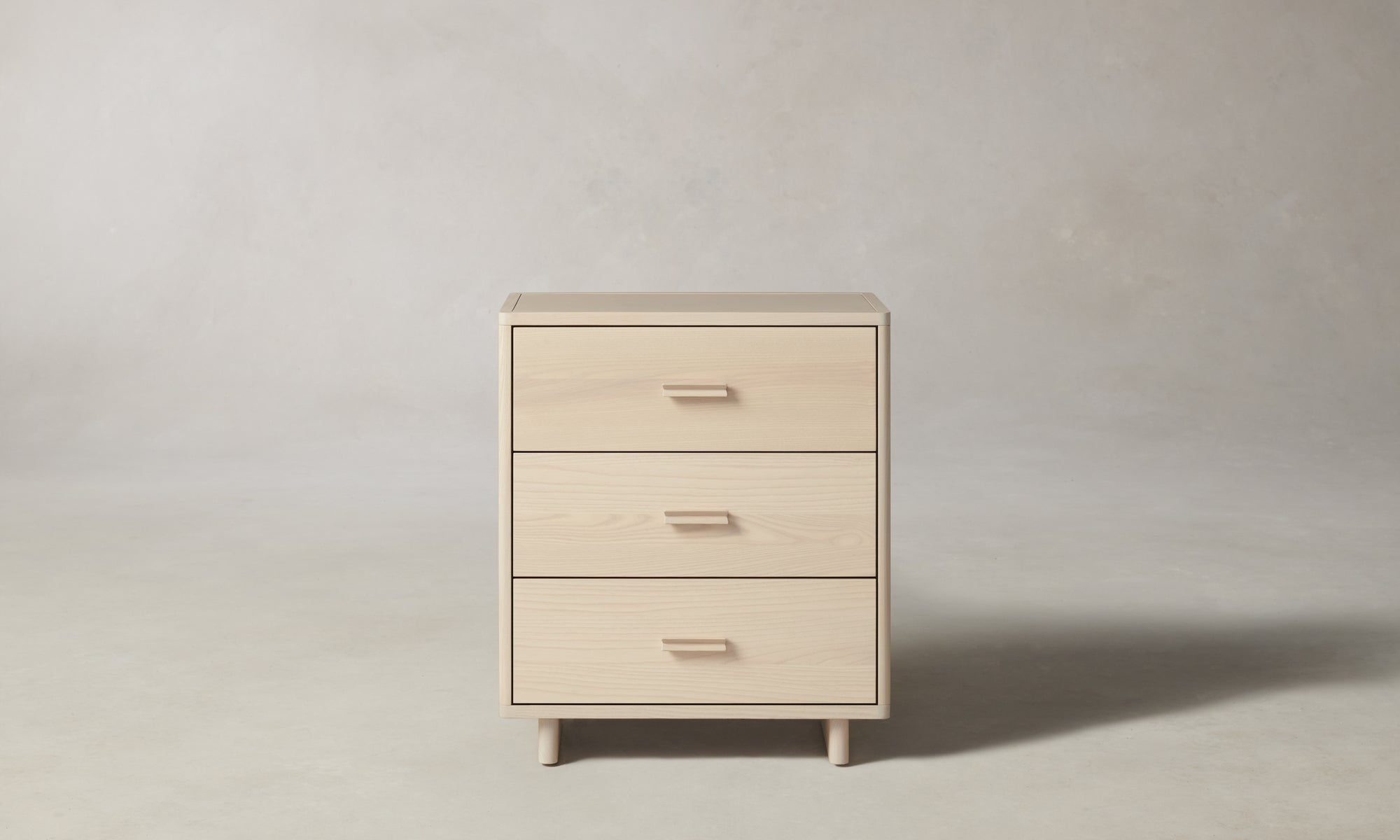clinton small white dresser with three drawers in white ash wood